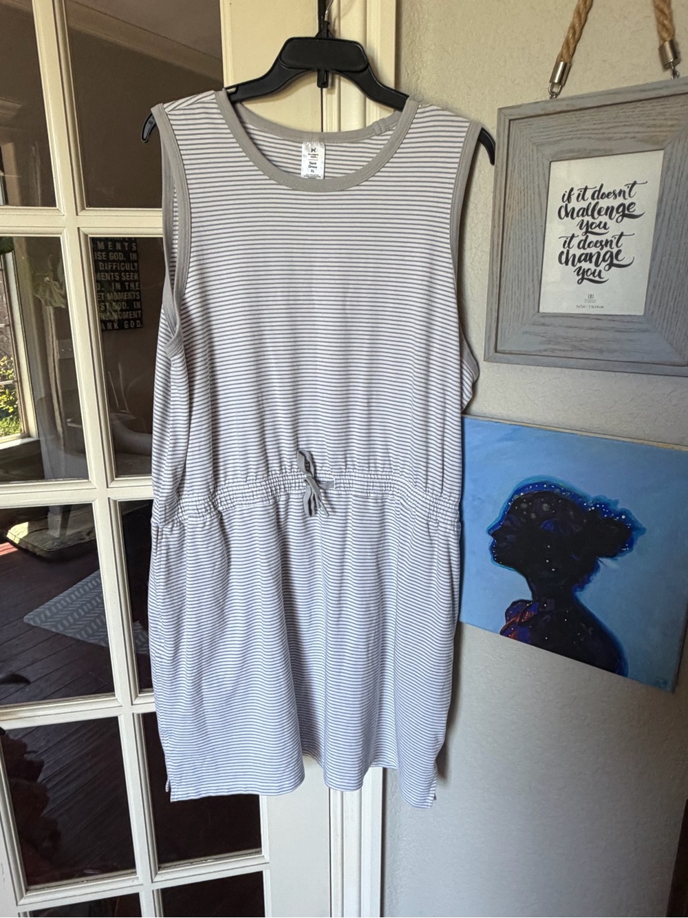 Member’s Mark XL Gray White Striped Drawstring Waist Tank Dress